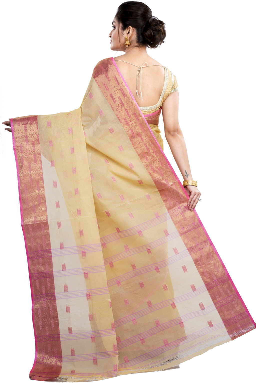 Cream Pure Cotton SqureButi Tant Saree (793)